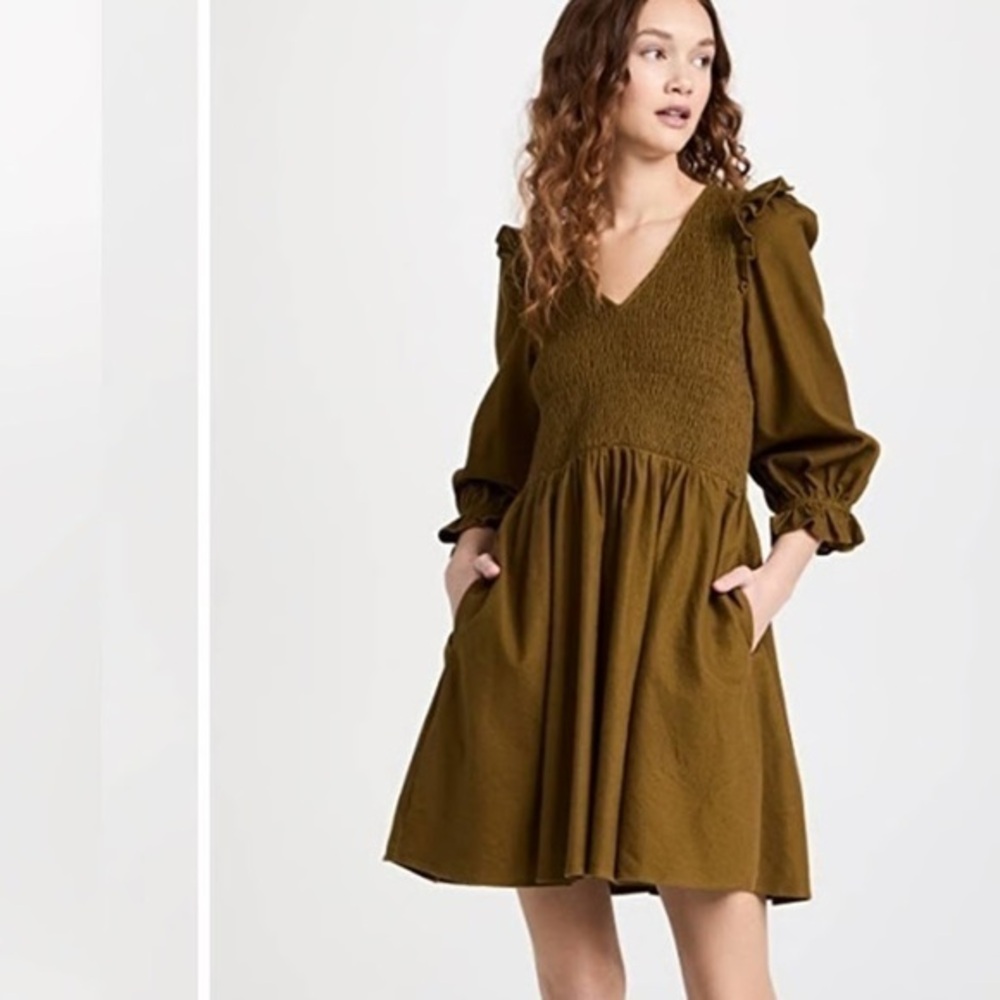 Madewell Flannel Lucie V Neck Smocked Mini Dress